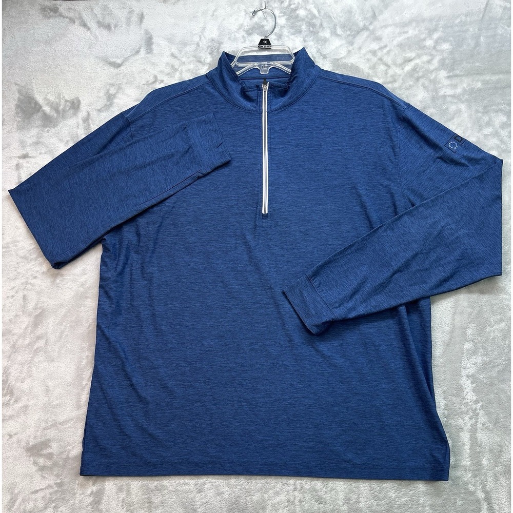 Straight Down Pullover Men XXL Blue 1/4 Zip Long Sleeve Golf Shirt Top Stretch
